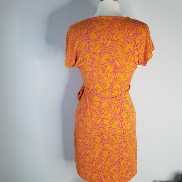 Nine West Dolman Sleeve Wrap Dress Tie Waist Orange/Pink Floral Print Size S - Picture 4 of 12
